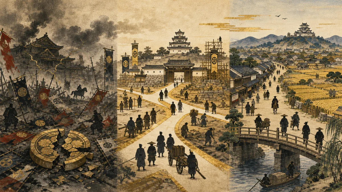 火薬、弾丸、火縄、馬防柵作り、輸送を描いた長篠の戦いの兵站図